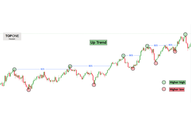 Bull Market vs Bear Market chart showing higher highs and higher lows during a clear uptrend.