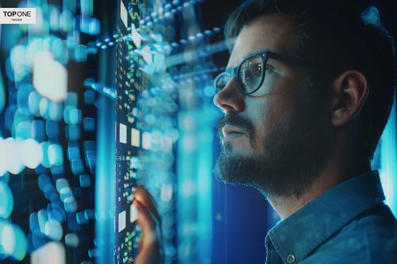 Trader analysing data on a digital screen while exploring TradingView alternatives