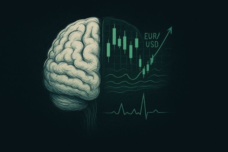 Illustration of brain and forex chart symbolising mindset and emotion control in forex trading psychology